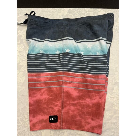 O'Neill Size 38 Heist Red White Blue Stars USA‎ Board Shorts Surf Swim Unlined - Picture 5 of 11